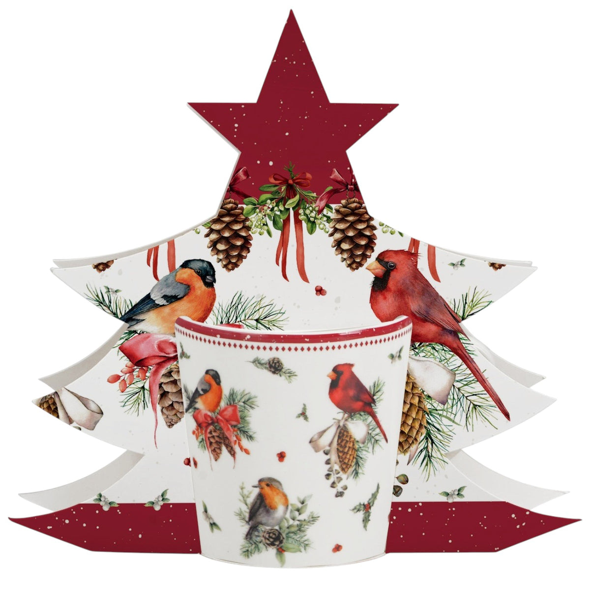 Vintage-Weihnachtsbecher „Birds of Winter“ 360 ml Vogel Tasse Duo