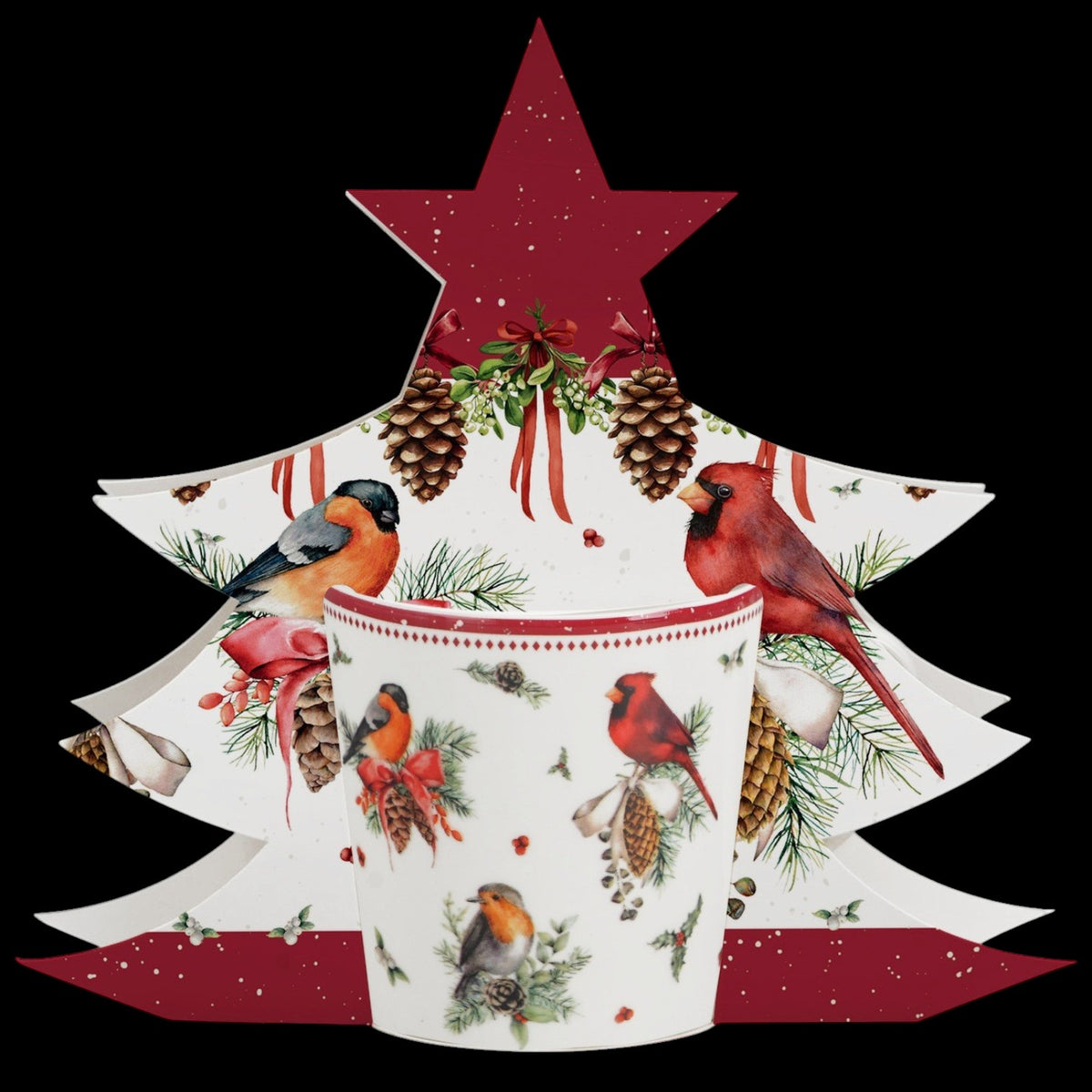 Vintage-Weihnachtsbecher „Birds of Winter“ 360 ml Vogel Tasse Duo