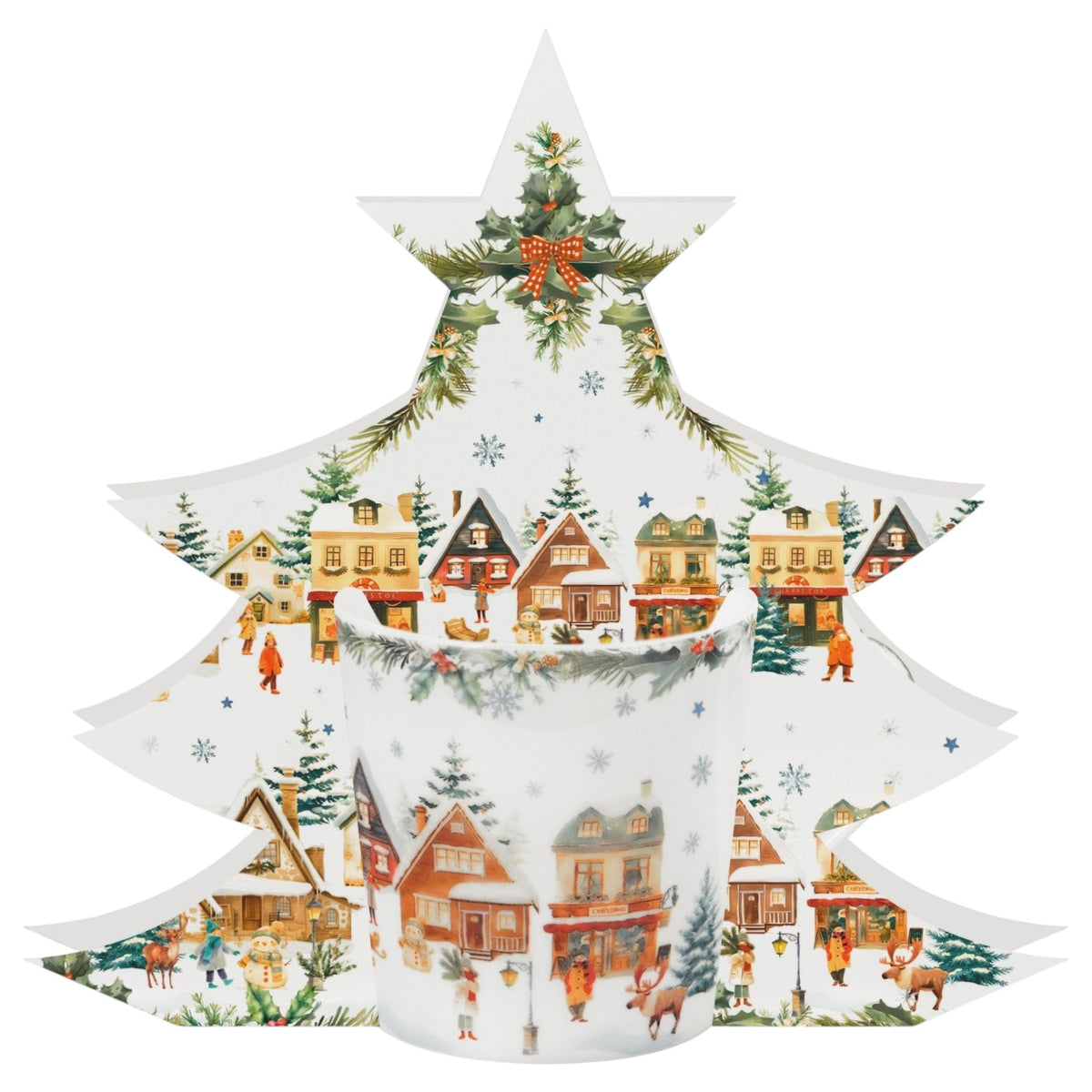Christmas Village Weihnachtstasse in Tannenbaum-Geschenkbox Weihnachtsdorf Tasse 360 ml