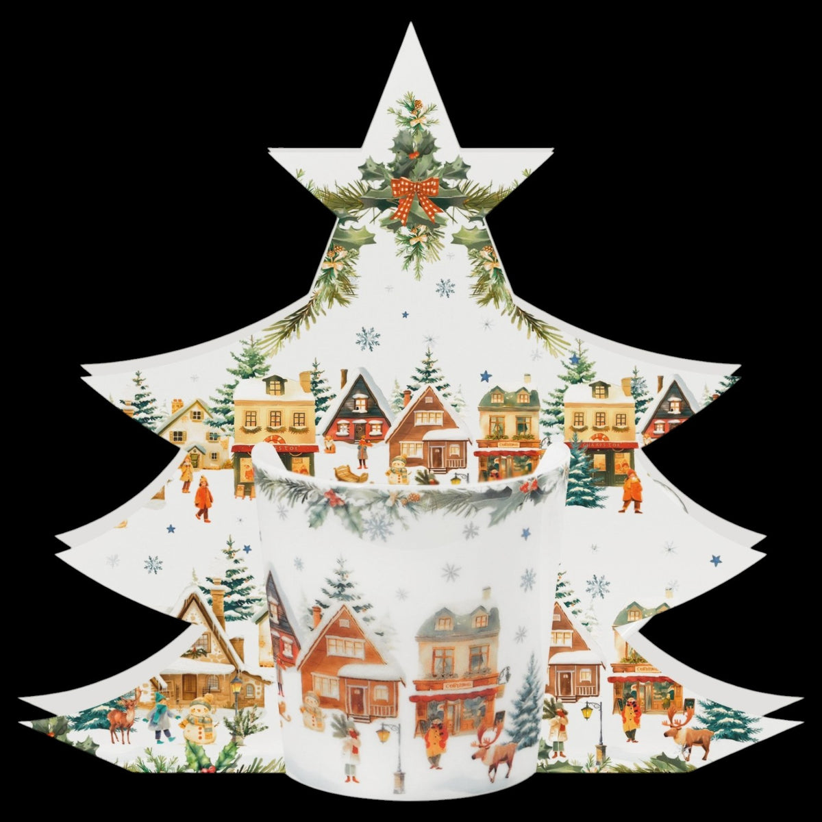 Christmas Village Weihnachtstasse in Tannenbaum-Geschenkbox Weihnachtsdorf Tasse 360 ml