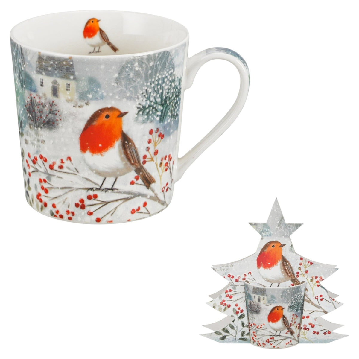 Vintage-Winterbecher „Robin in Snow“ 360 ml süße Vogel-Tase von Duo Weihnachten