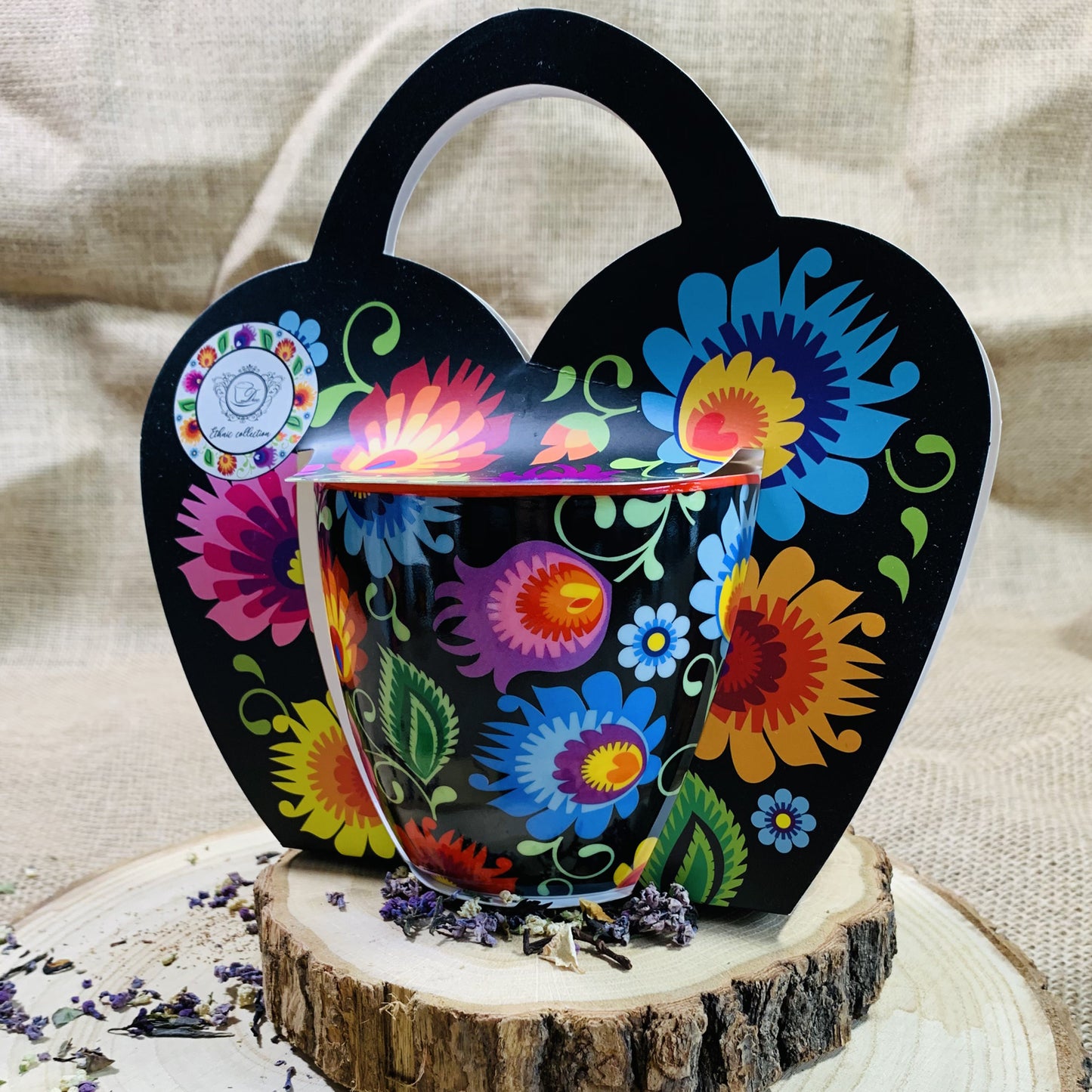 Duo Vintage Tasse Blumen mit Schenkschlaufe 460 ml Etno
