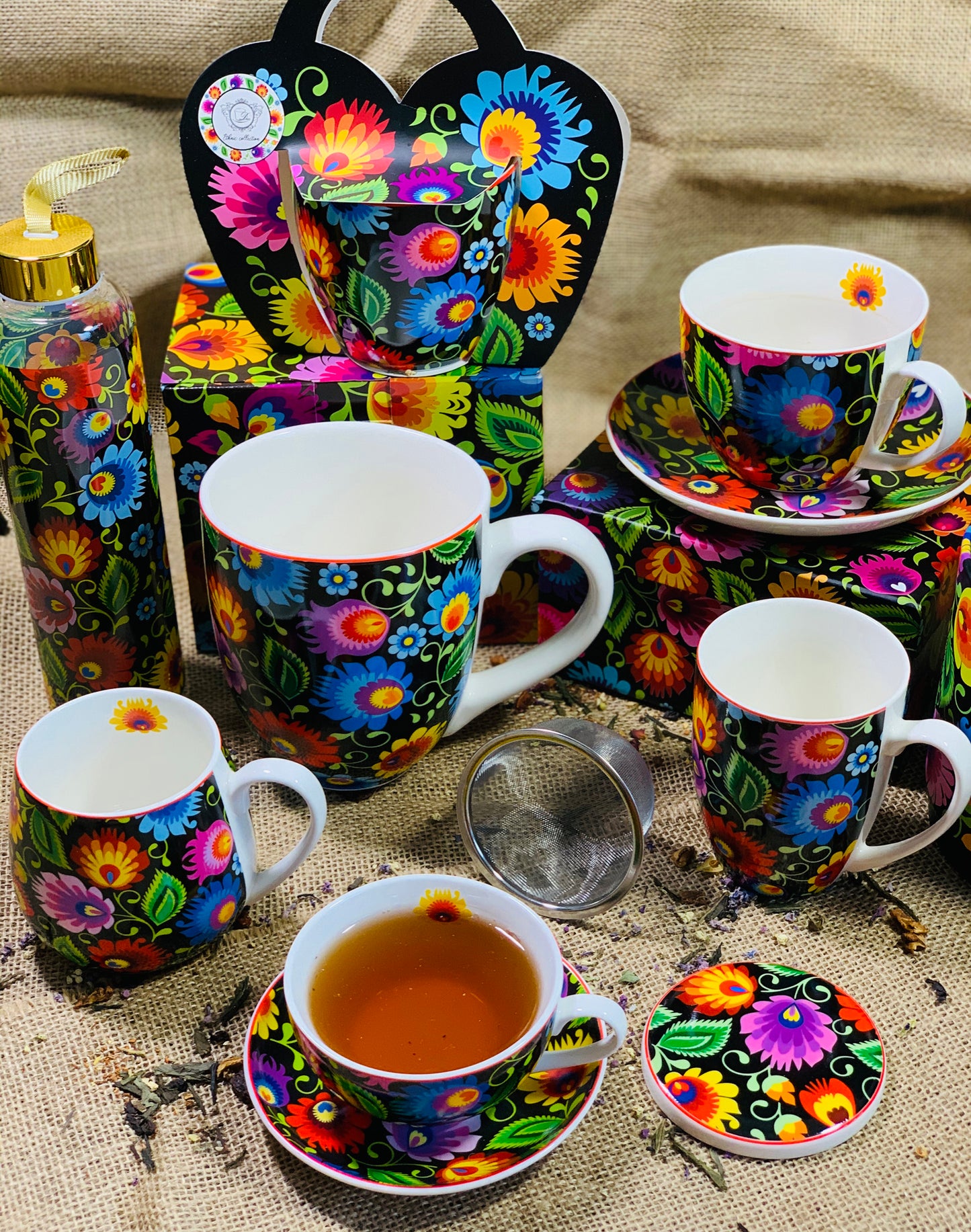 Duo Vintage Tasse Blumen mit Schenkschlaufe 460 ml Etno
