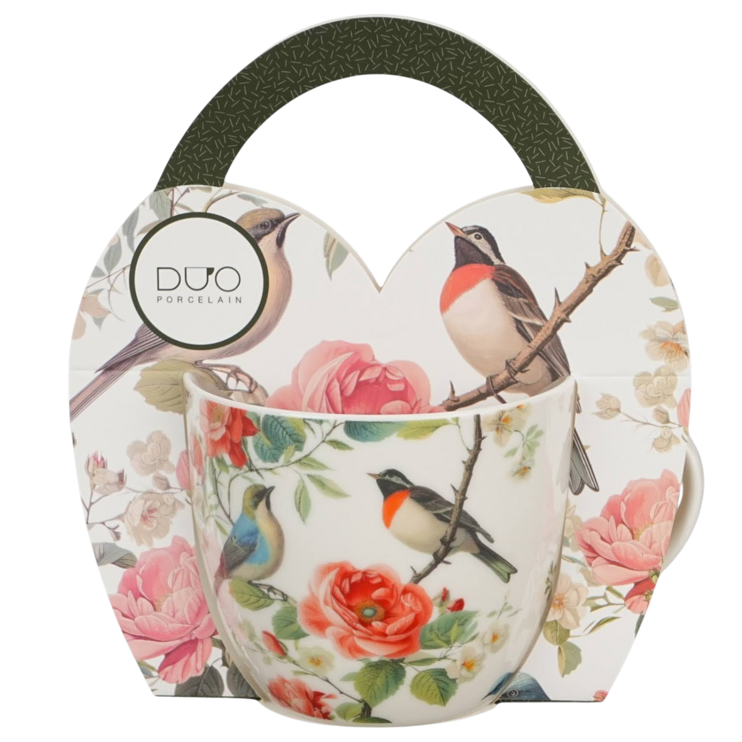 DUO Porcelain – Tasse April im Geschenkkörbchen (460 ml) Vögel