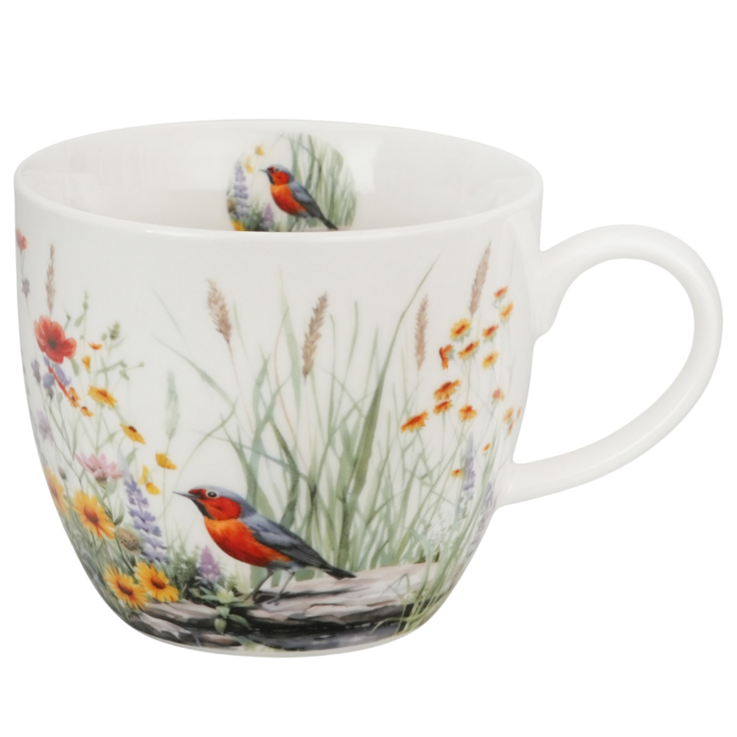 DUO Tasse Juli 460ml im Herzkörbchen Rotkehlchen & Wildblumen Vögel