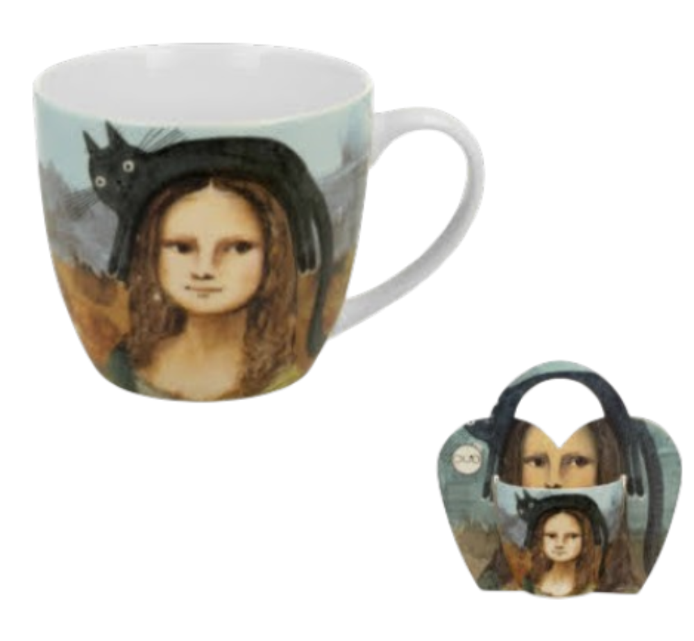 DUO Porcelain Becher Tasse Mona Lisa mit Katze – Geschenkbox Gemälde