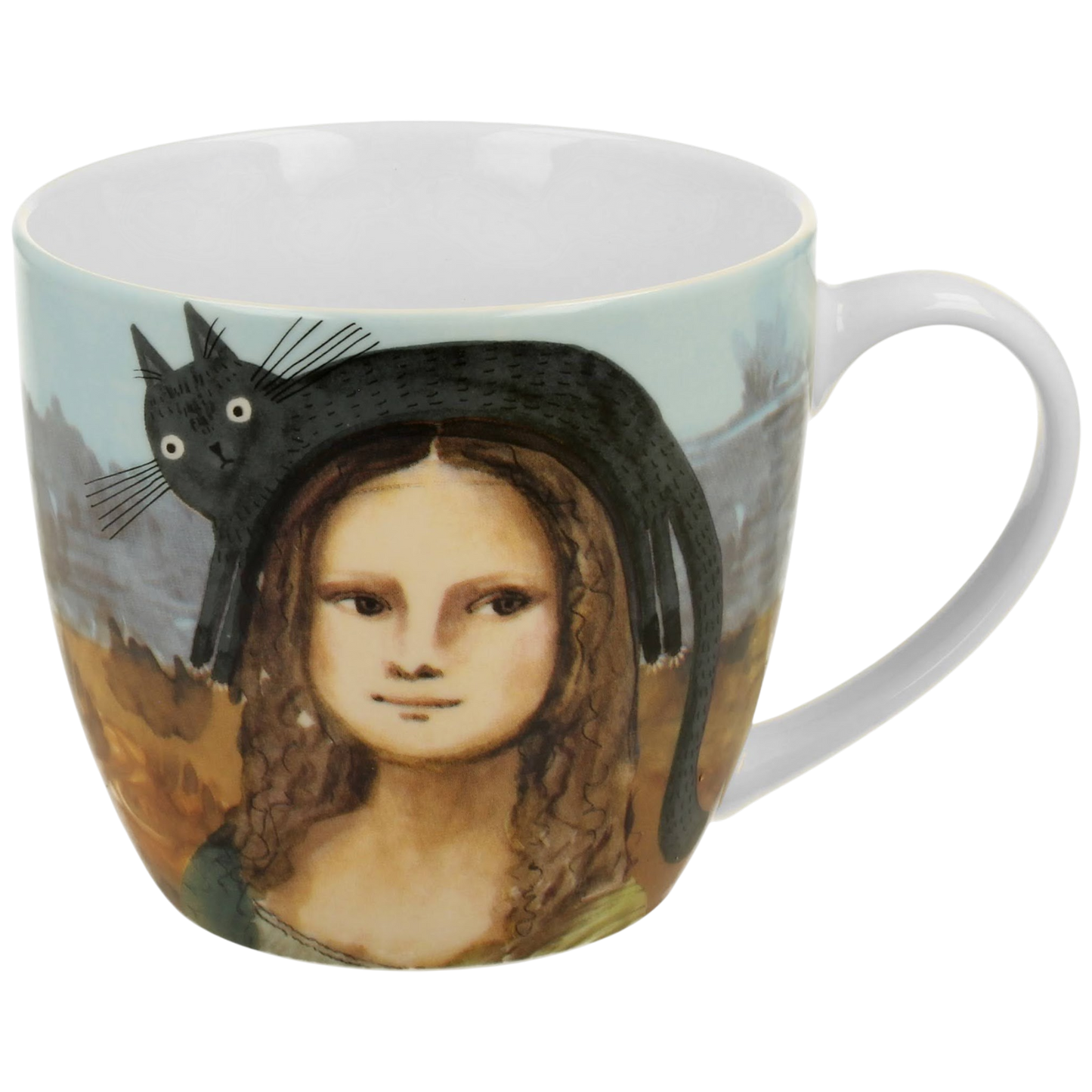 DUO Porcelain Becher Tasse Mona Lisa mit Katze – Geschenkbox Gemälde