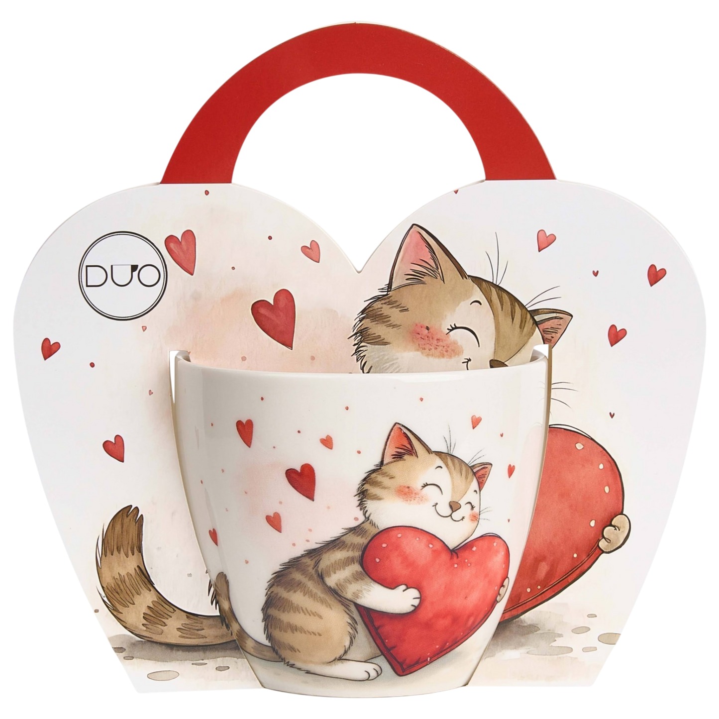 Niedliche DUO Porcelain Becher Tasse Katze mit Herz – Herzbox Geschenkidee
