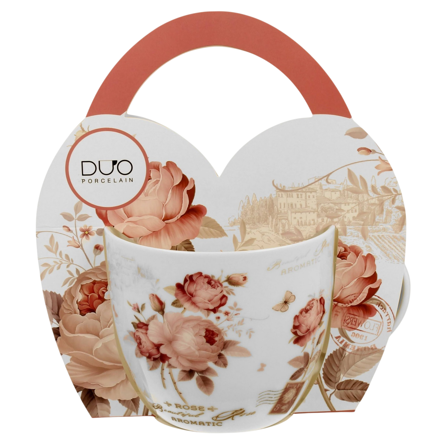 DUO vintage Tasse Rose Aromatic 460ml im Herzkörbchen Geschenk