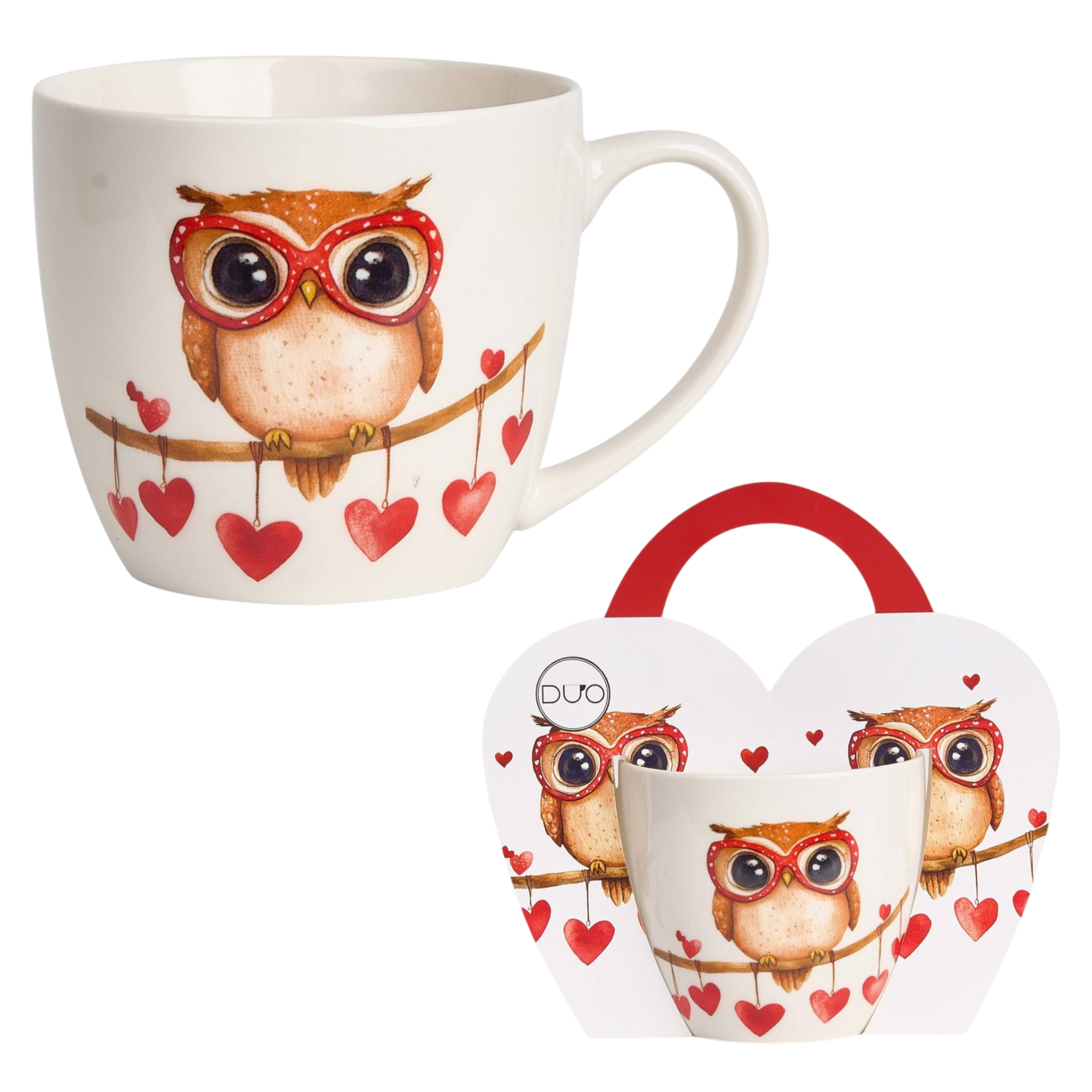 DUO Porcelain Becher Kaffeetasse Eule mit Herzen – Geschenkbox