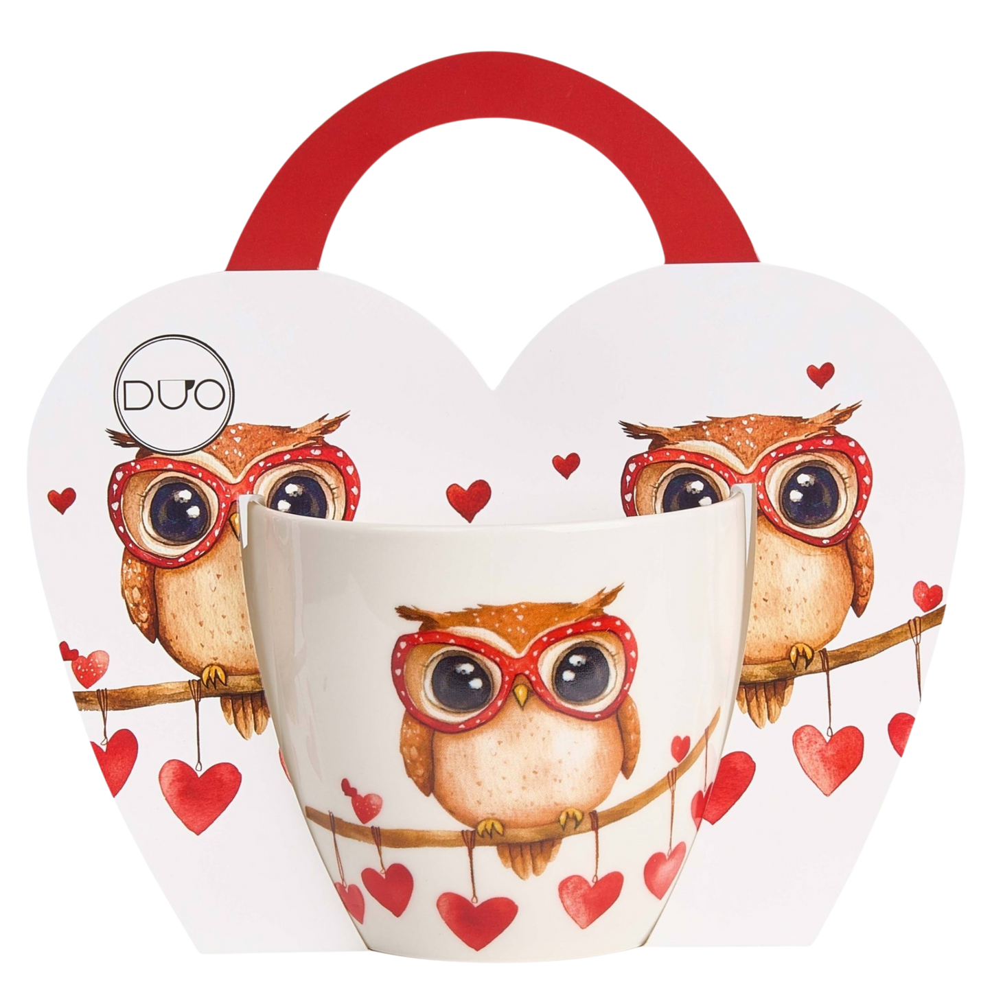 DUO Porcelain Becher Kaffeetasse Eule mit Herzen – Geschenkbox