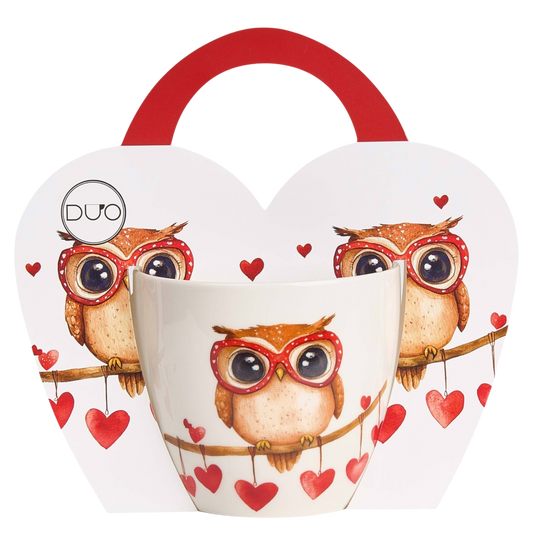 DUO Porcelain Becher Kaffeetasse Eule mit Herzen – Geschenkbox