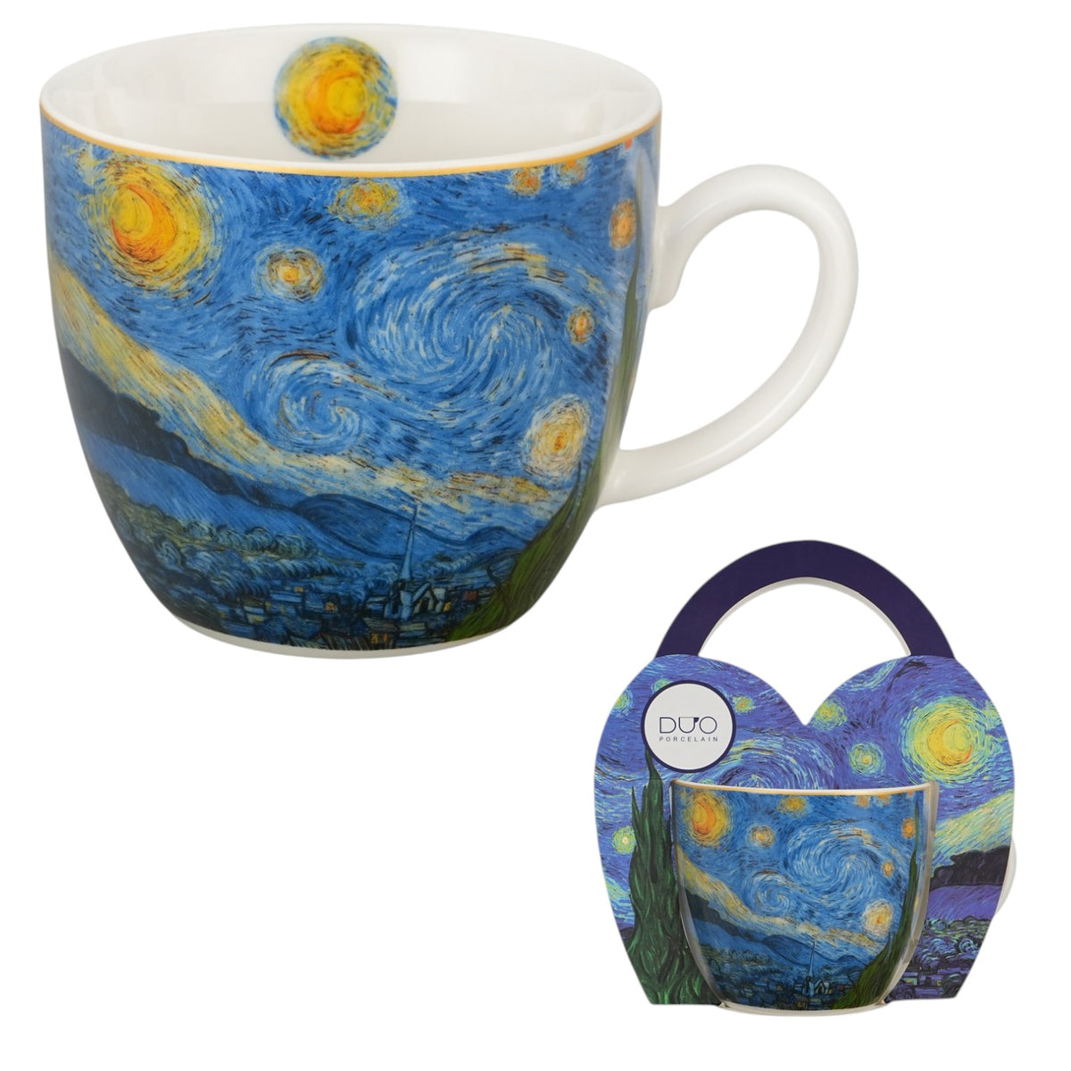 Becher „Sternennacht“ im Korb 460 ml, inspiriert von Van Gogh Vintage Duo Tasse