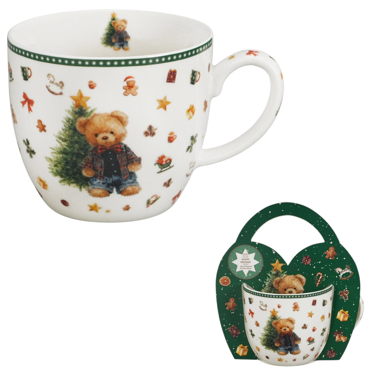 Vintage-Weihnachtstasse „Teddy Noel“ 460 ml Teddybär Kaffeebecher Geschenkschlaufe