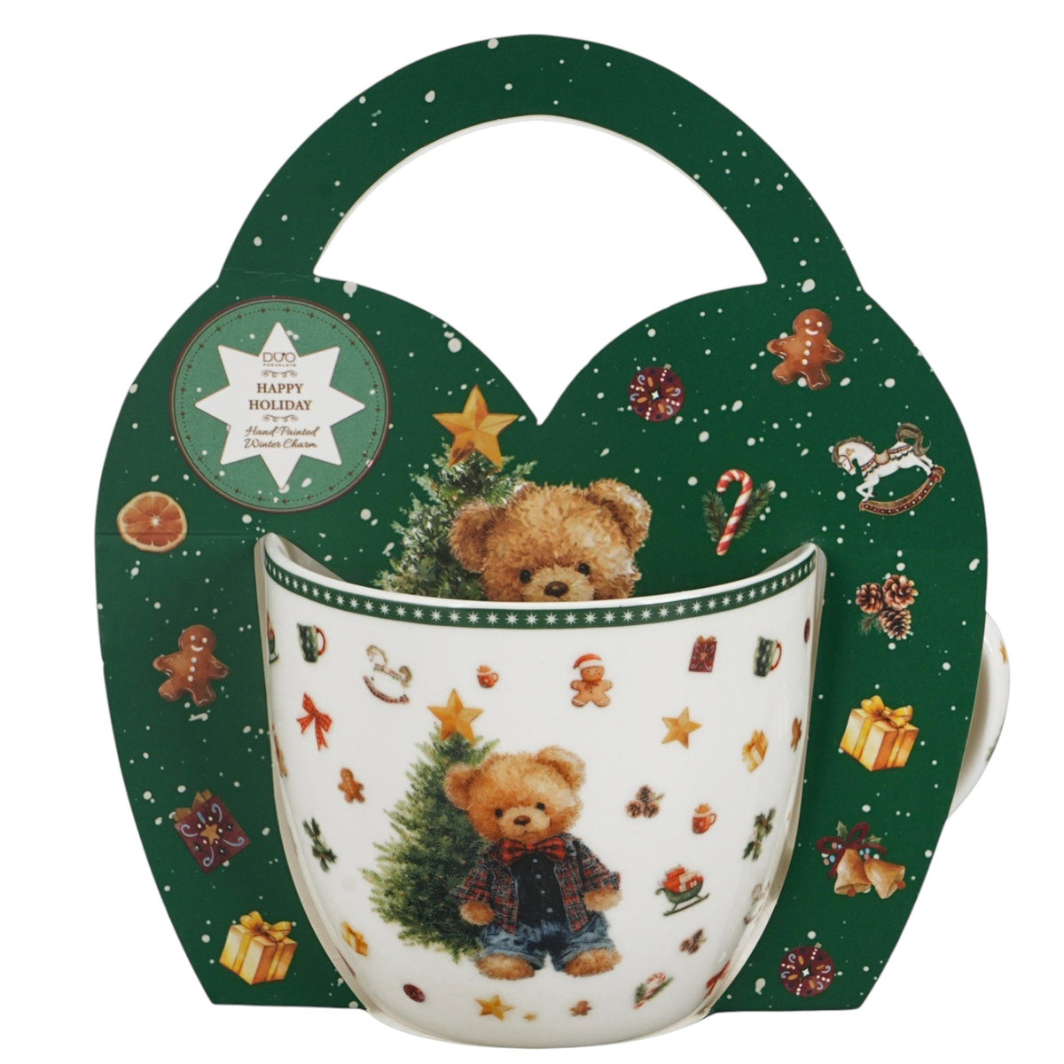Vintage-Weihnachtstasse „Teddy Noel“ 460 ml Teddybär Kaffeebecher Geschenkschlaufe
