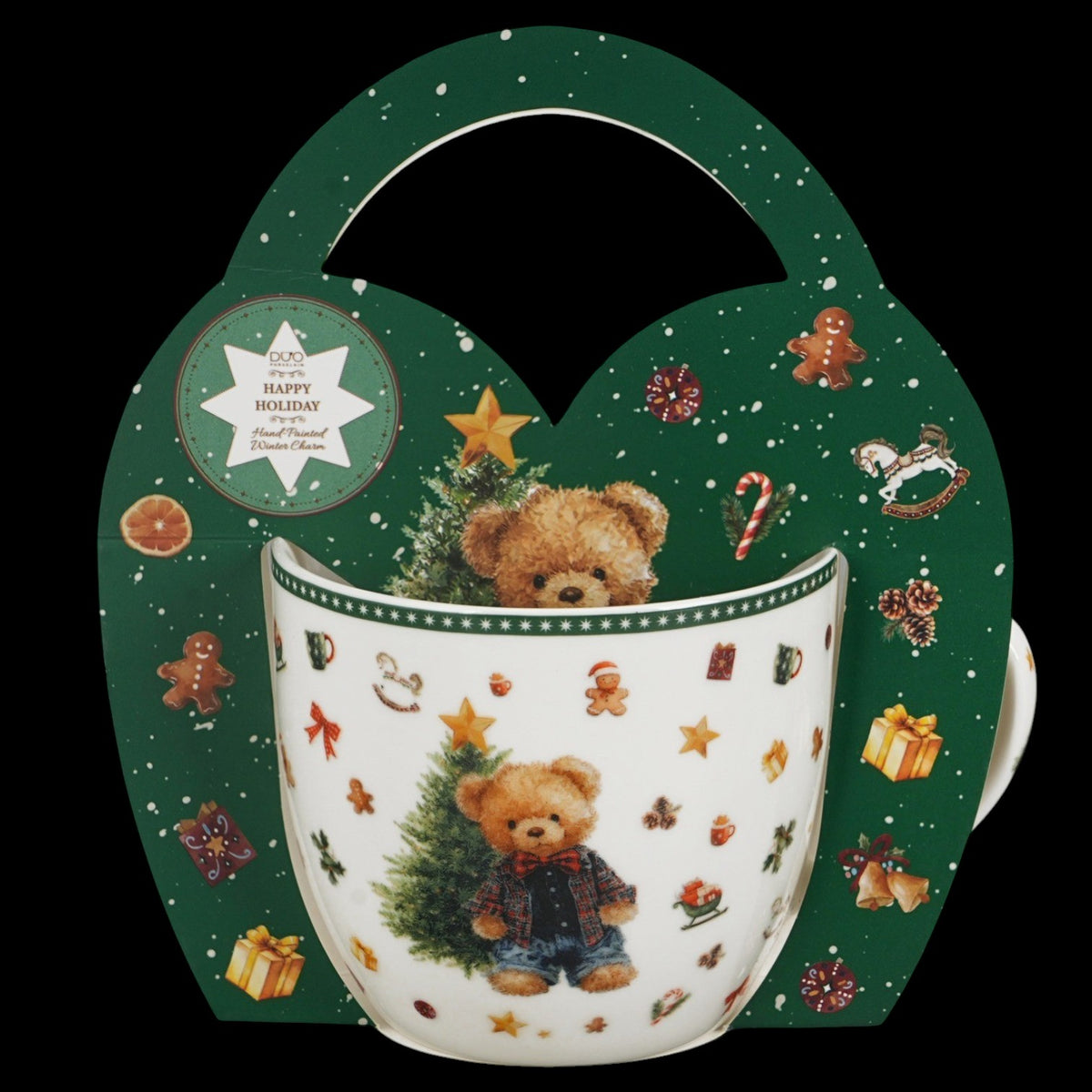 Vintage-Weihnachtstasse „Teddy Noel“ 460 ml Teddybär Kaffeebecher Geschenkschlaufe