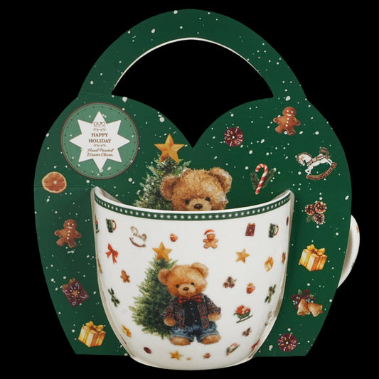 Vintage-Weihnachtstasse „Teddy Noel“ 460 ml Teddybär Kaffeebecher Geschenkschlaufe