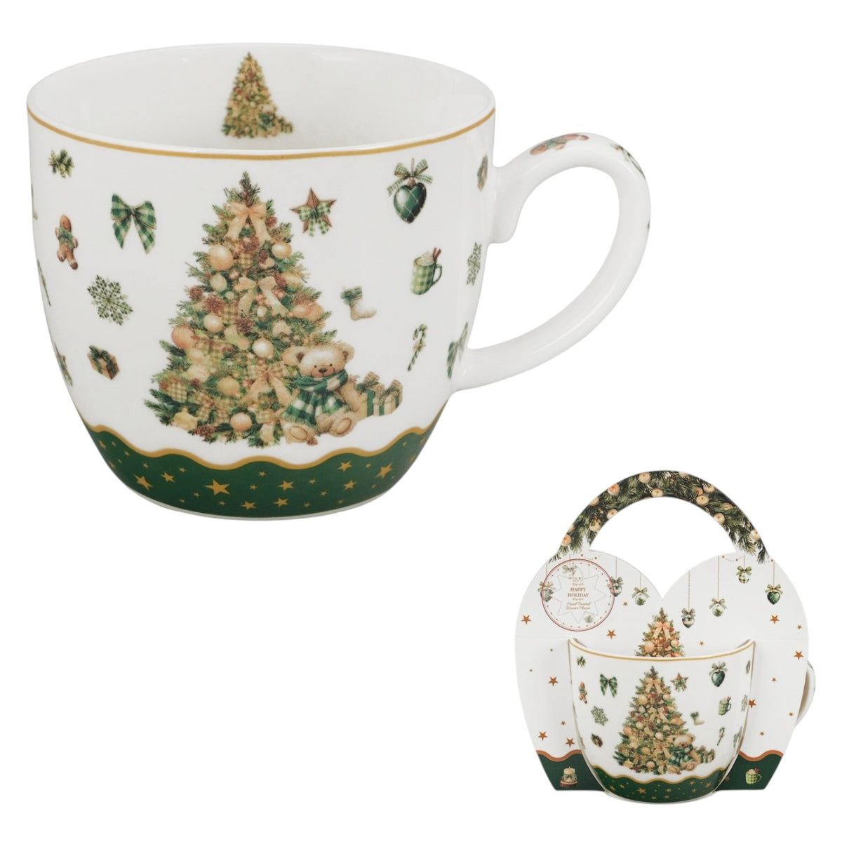Tree Sparkle Vintage-Weihnachtstasse 460 ml mit Teddybär Weihnachtsbaum Kaffeebecher
