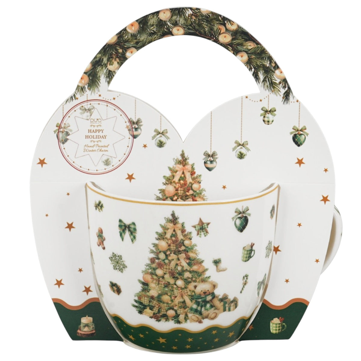 Tree Sparkle Vintage-Weihnachtstasse 460 ml mit Teddybär Weihnachtsbaum Kaffeebecher
