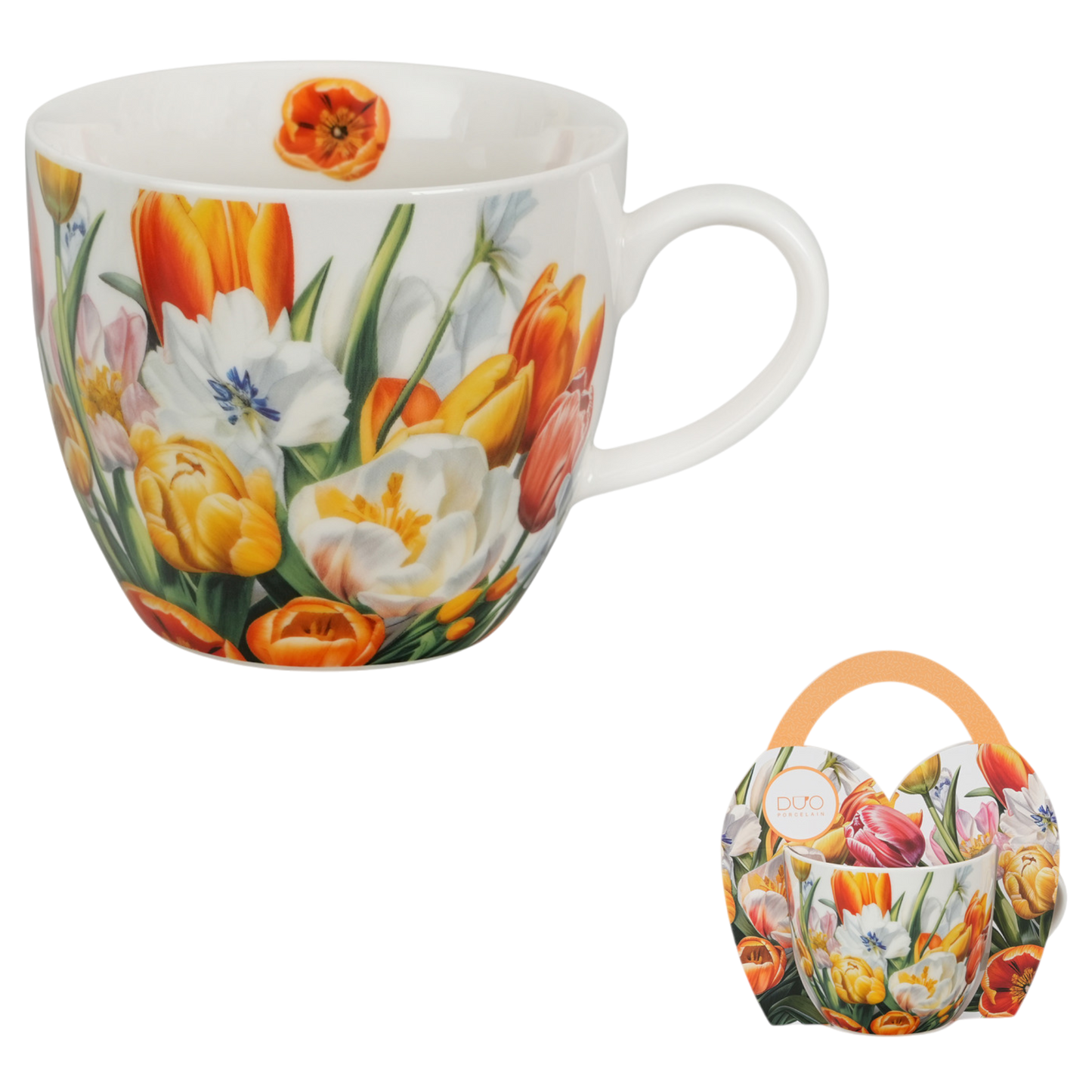 DUO Porcelain Tasse Tulpen 460ml im Körbchen Geschenk Kaffeetasse