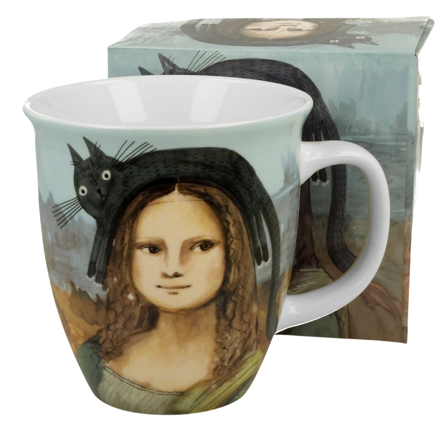 DUO Porcelain Becher Tasse Mona Lisa mit Katze 650 ml – Geschenkbox
