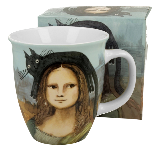DUO Porcelain Becher Tasse Mona Lisa mit Katze 650 ml – Geschenkbox