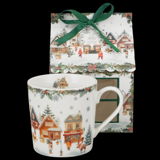 Christmas Village Porzellanbecher in Geschenkbox Weihnachtsdorf Tasse 360 ml