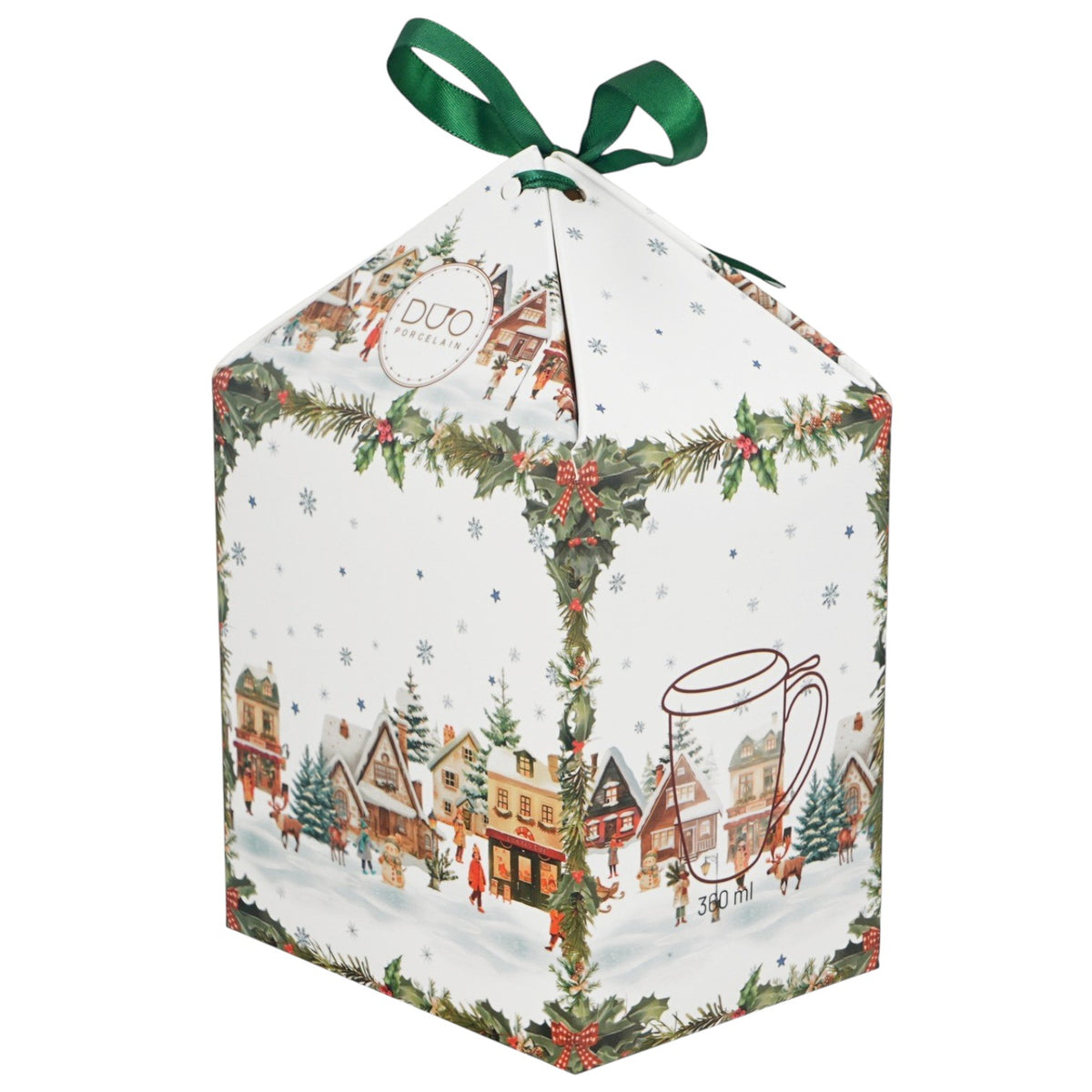 Christmas Village Teebecher mit Deckel und Teesieb Weihnachtsdorf vintage Tasse