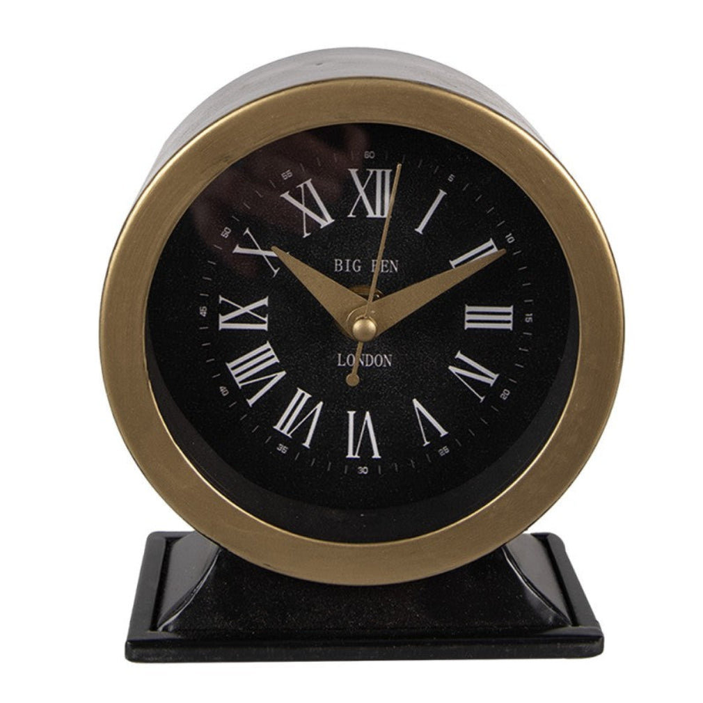 Retro Tischuhr 20s elegant in schwarz-gold Eisen 14 cm
