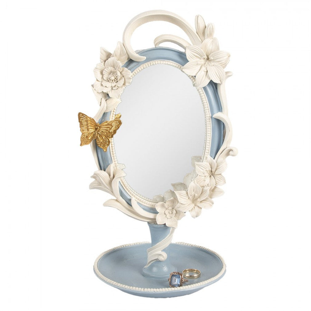Romantischer Tischspiegel in hellblau Schmetterling 27 cm