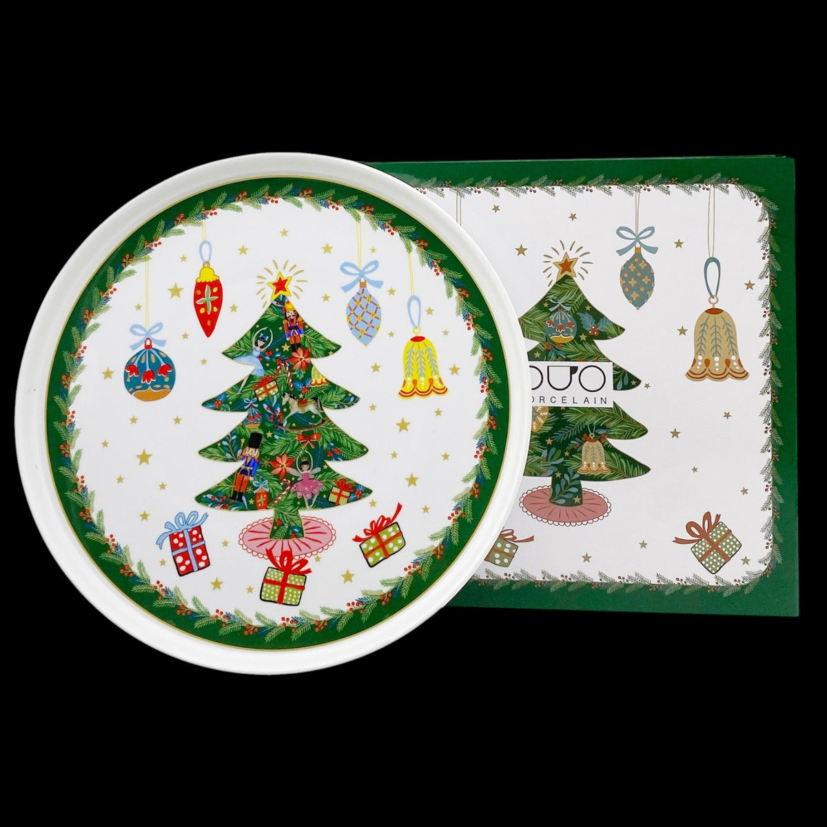 Festlicher großer Weihnachtsteller „Around Christmas Tree“ 25,5 cm Weihnachtsbaum