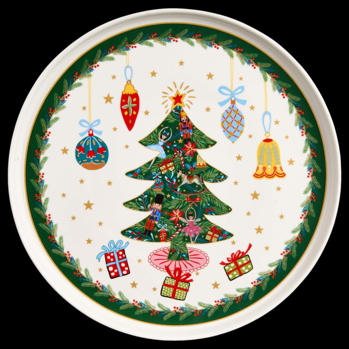 Festlicher großer Weihnachtsteller „Around Christmas Tree“ 25,5 cm Weihnachtsbaum
