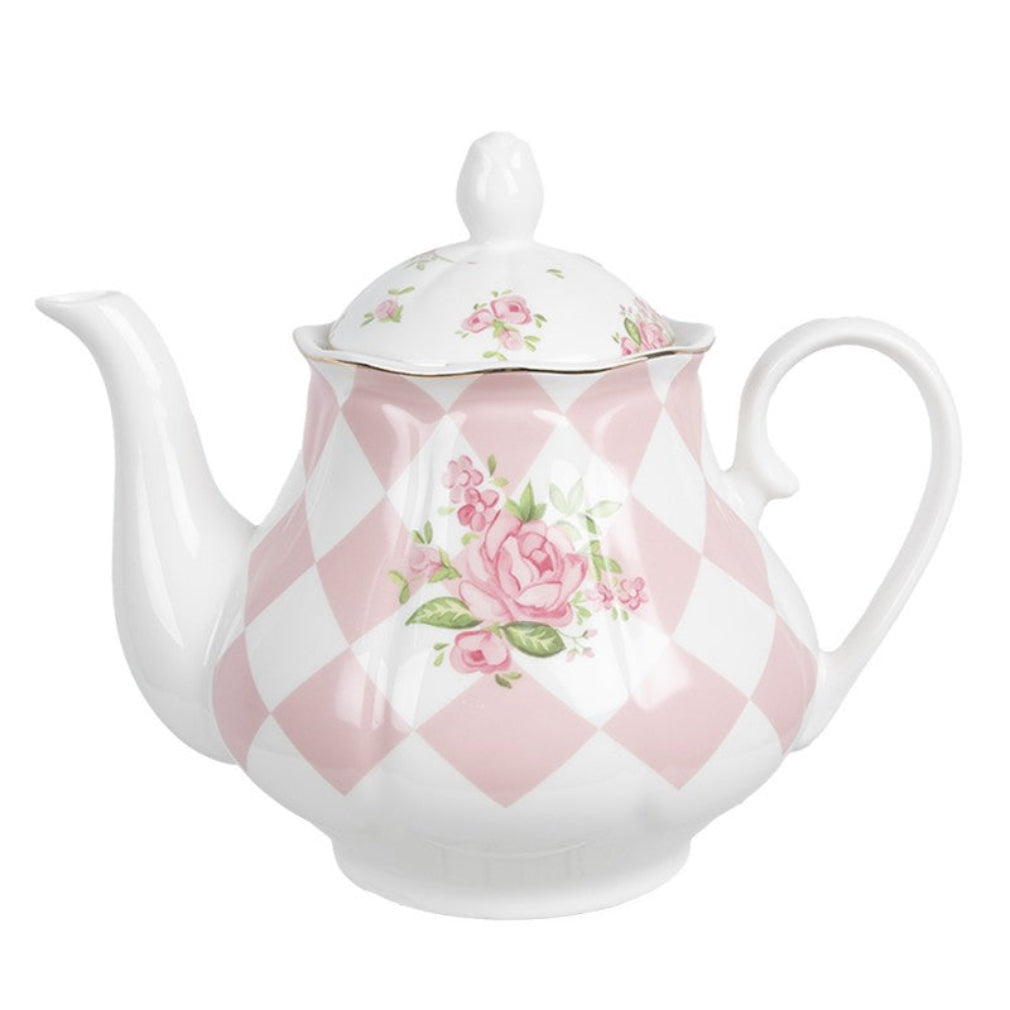 Vintage Teekanne rosa-weiß mit Rosen romantisch 1000 ml