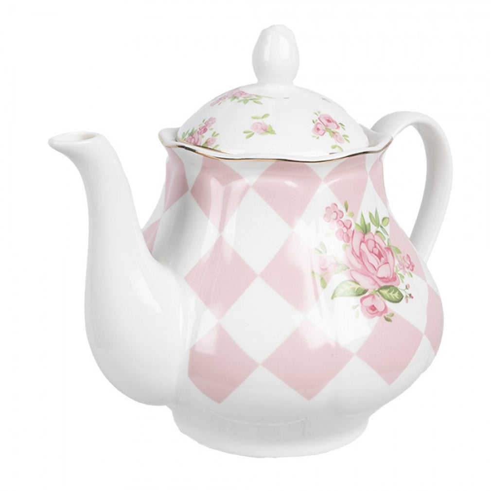 Vintage Teekanne rosa-weiß mit Rosen romantisch 1000 ml