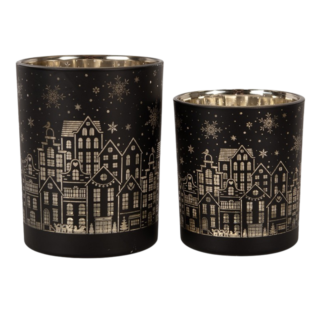 Clayre & Eef Teelichthalter-Set Weihnachtsstadt Schwarz 2-teilig