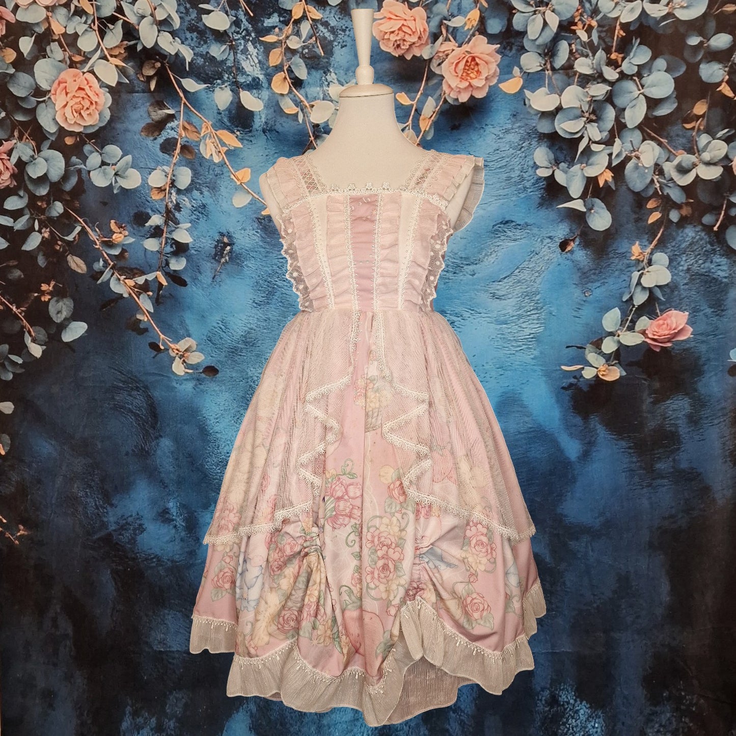 Sweet Rabbit Lolita Kleid in rosa mit Tüll und Spitze Blumenmuster