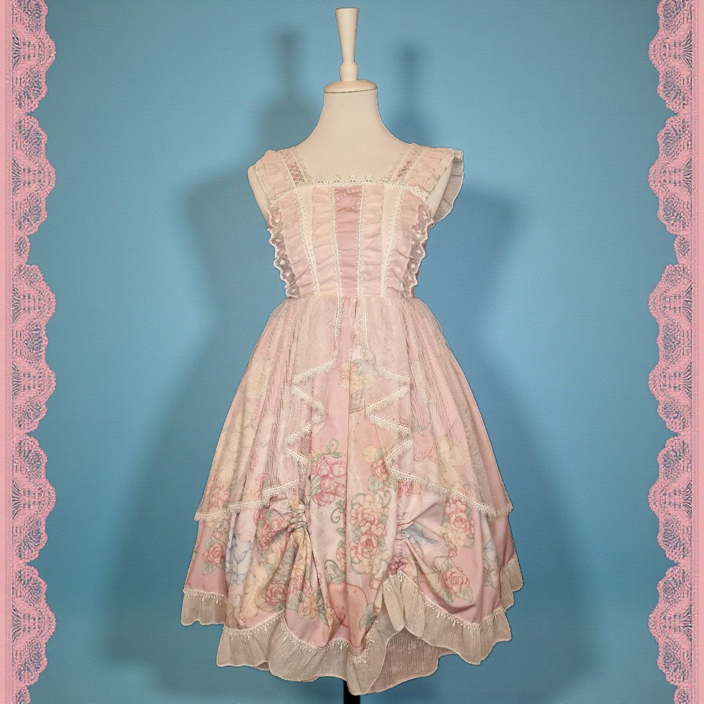 Sweet Rabbit Lolita Kleid in rosa mit Tüll und Spitze Blumenmuster