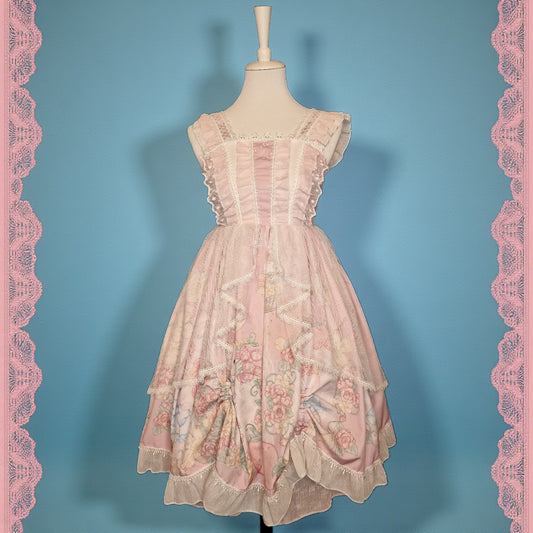 Sweet Rabbit Lolita Kleid in rosa mit Tüll und Spitze Blumenmuster