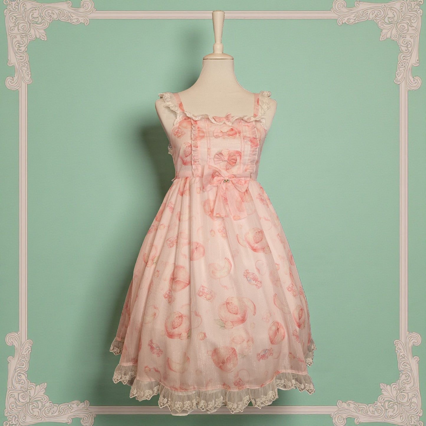 Zartes rosa Lolita Kleid JSK mit Pfirsichmotiv