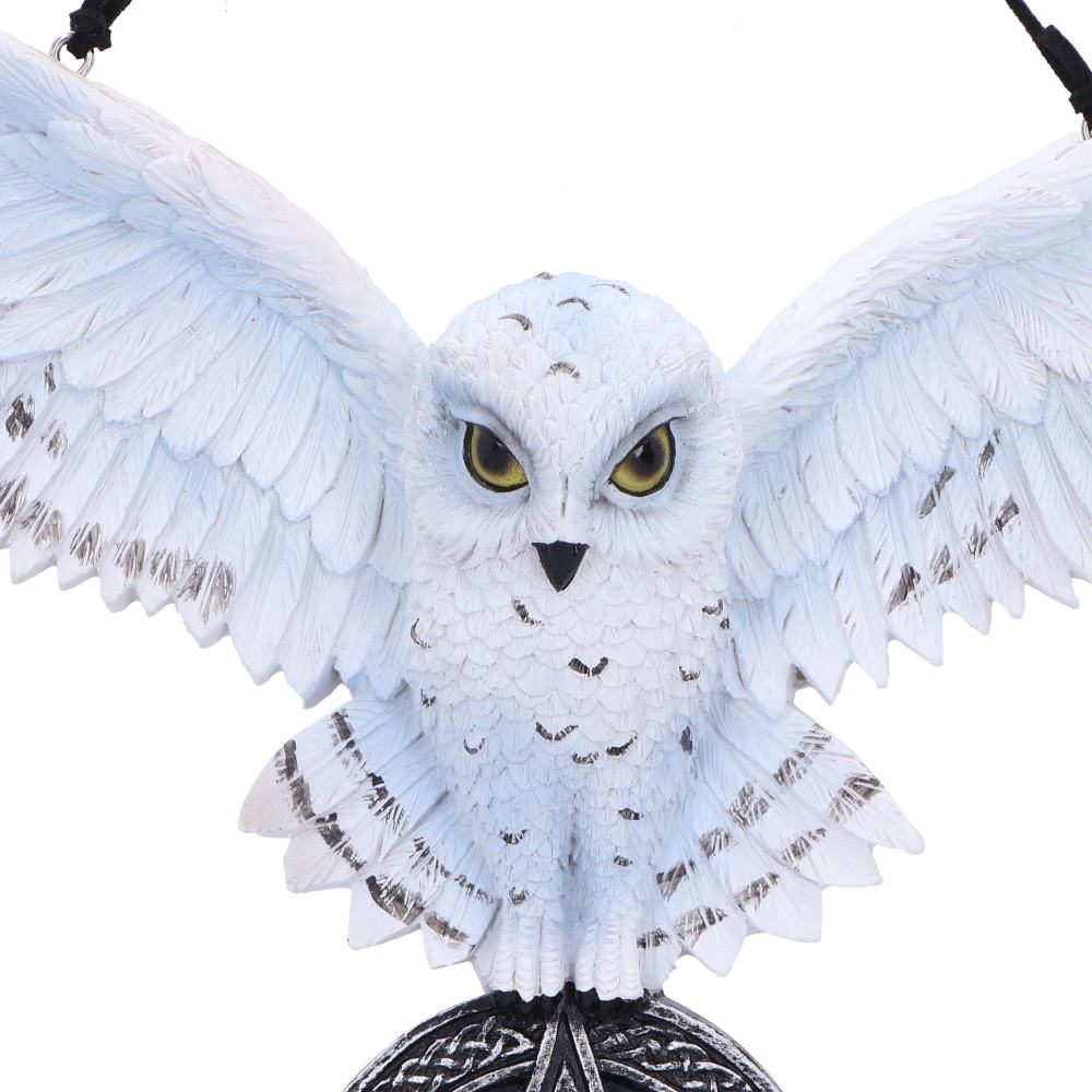 Schneeeule Wandhänger mit Pentagramm – Fantasy Talisman 20,5 cm
