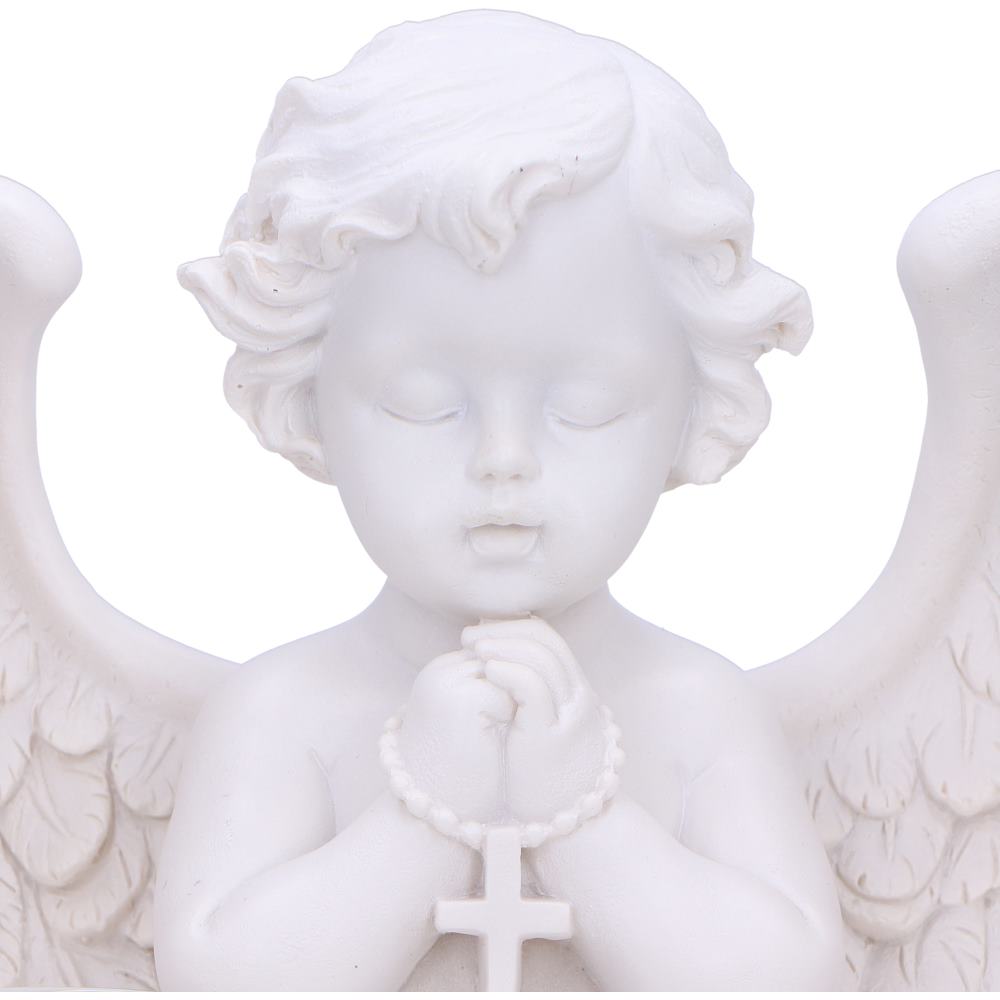 Teelichthalter Engel Cherub mit Rosenkranz vintage Glaseinsätze 3x Teelicht