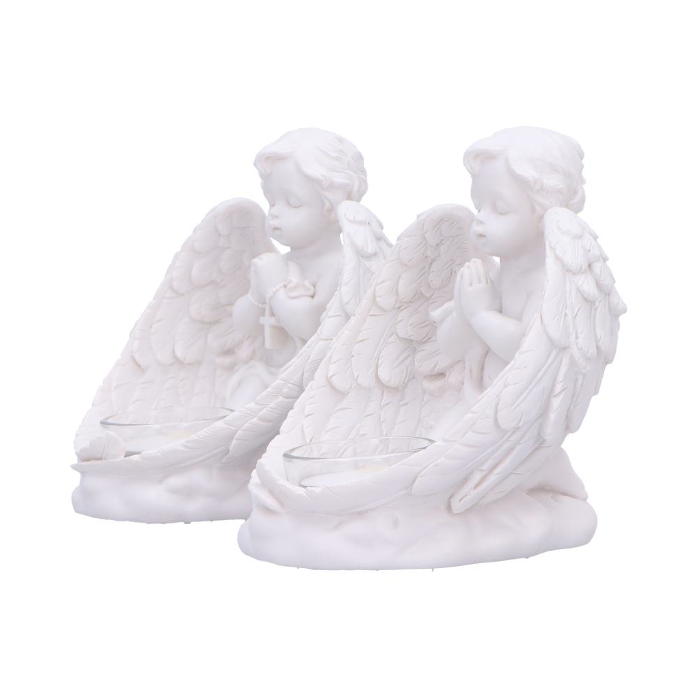 Teelichthalter 2x Engel Cherub vintage mit Glaseinsatz 21 cm