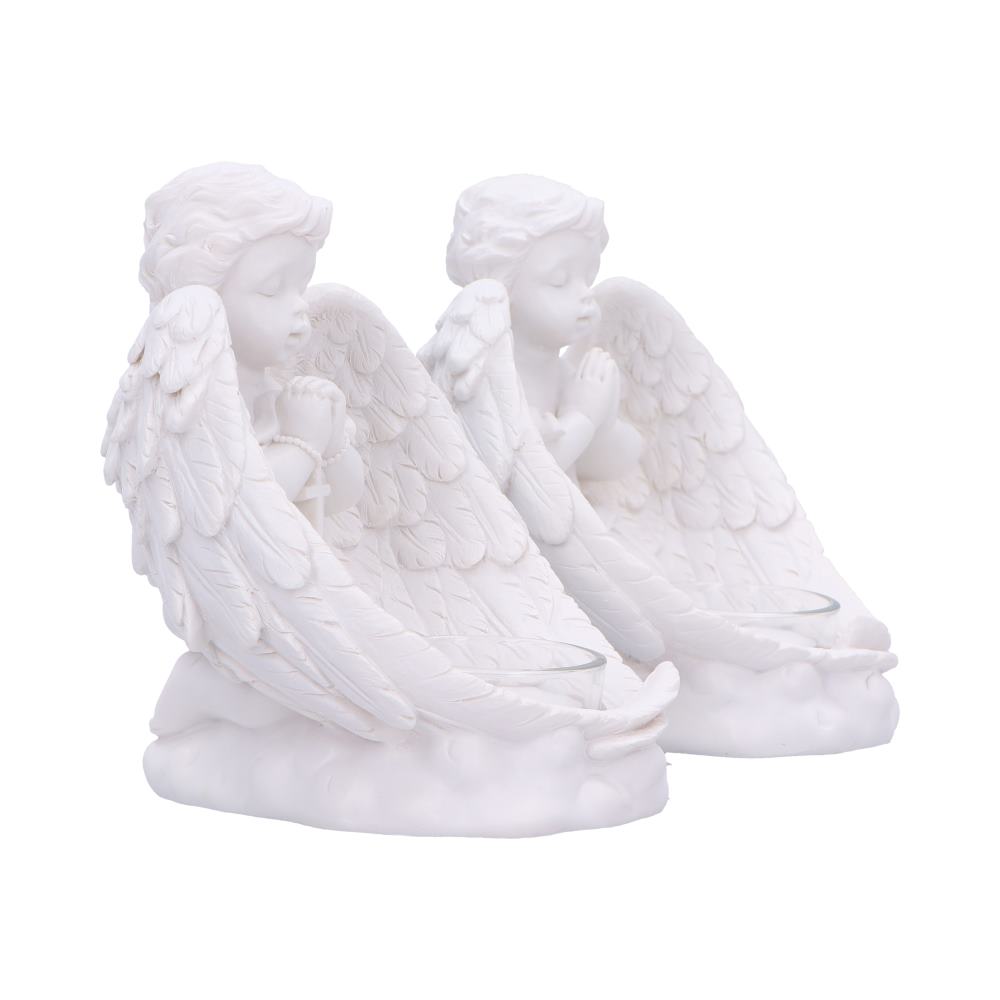 Teelichthalter 2x Engel Cherub vintage mit Glaseinsatz 21 cm