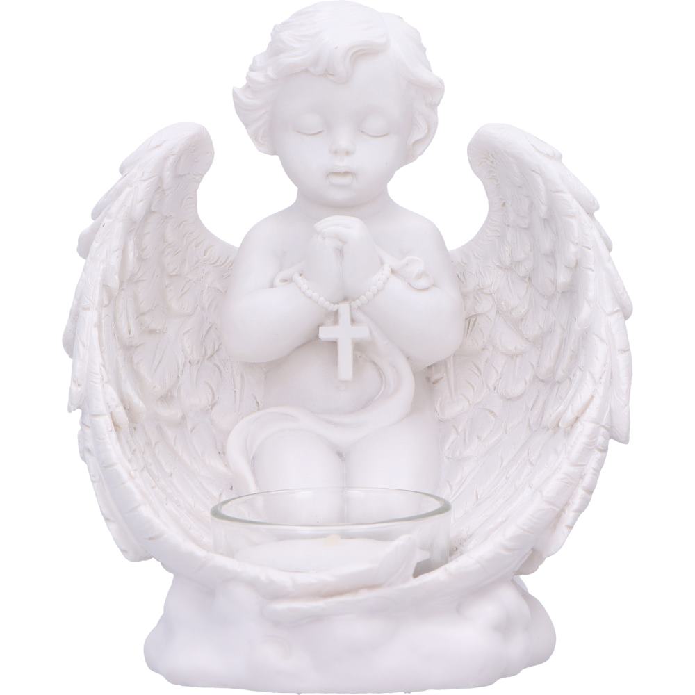 Teelichthalter 2x Engel Cherub vintage mit Glaseinsatz 21 cm