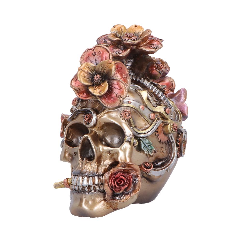 Clockwork Bloom – Steampunk Totenschädel mit Blumen 16 cm Gothic Skull Deko