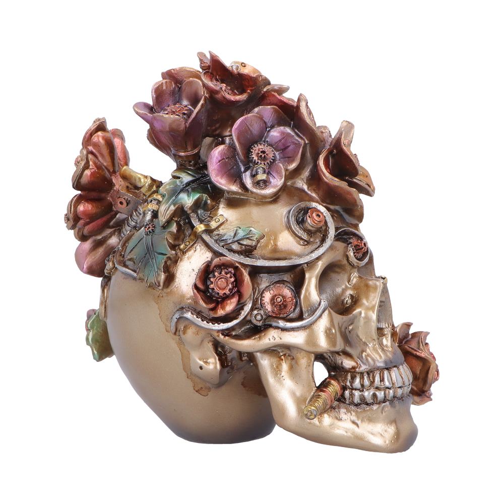 Clockwork Bloom – Steampunk Totenschädel mit Blumen 16 cm Gothic Skull Deko