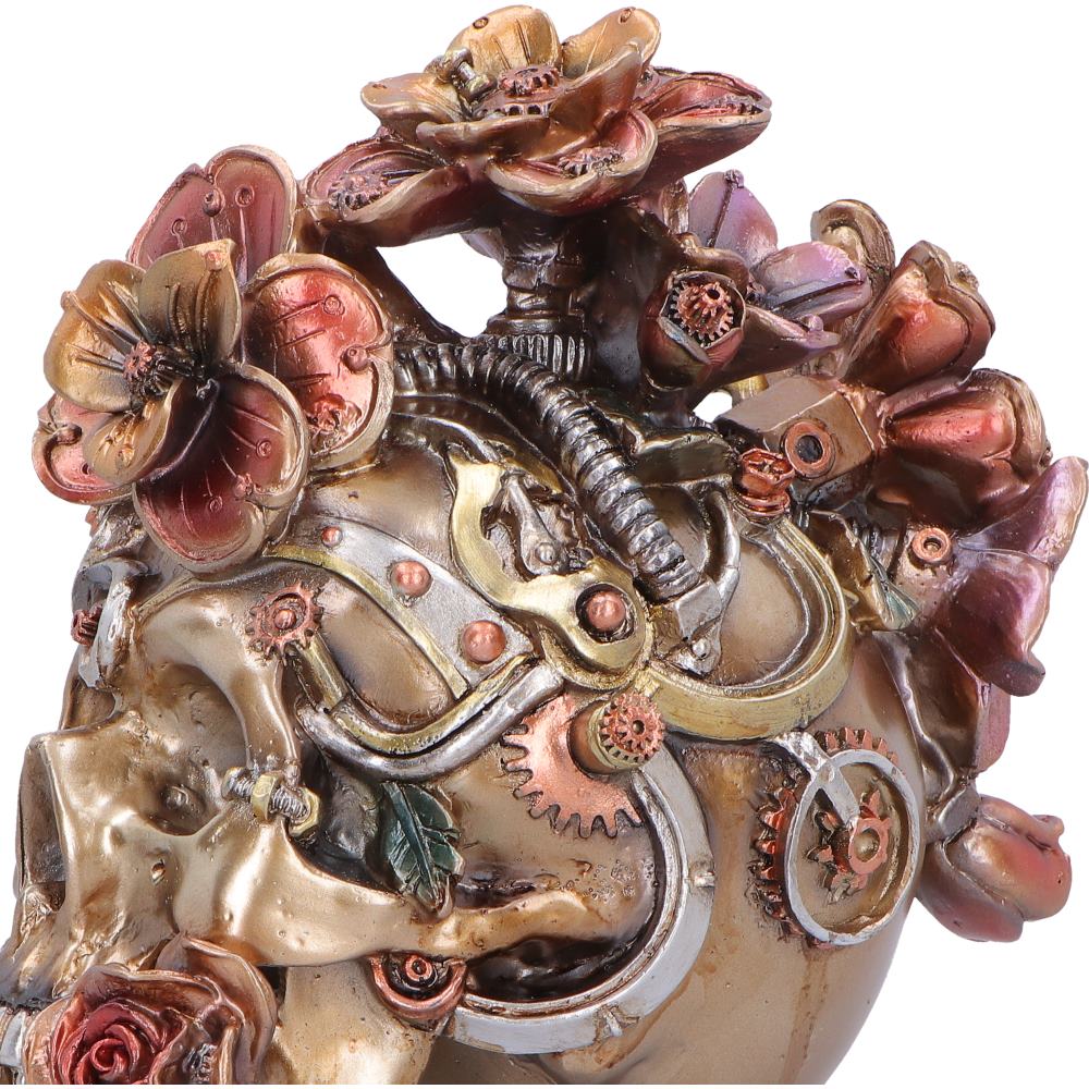 Clockwork Bloom – Steampunk Totenschädel mit Blumen 16 cm Gothic Skull Deko