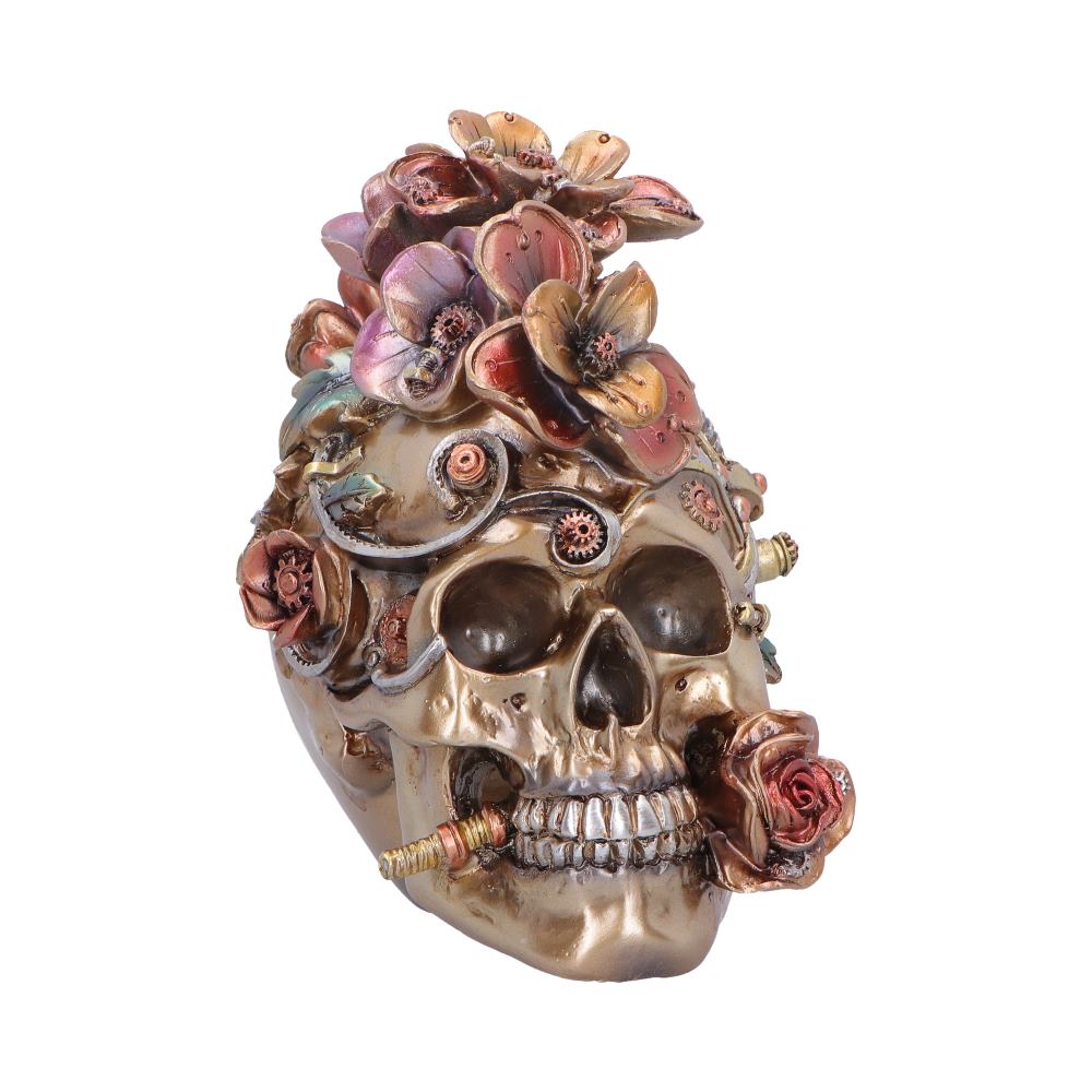 Clockwork Bloom – Steampunk Totenschädel mit Blumen 16 cm Gothic Skull Deko