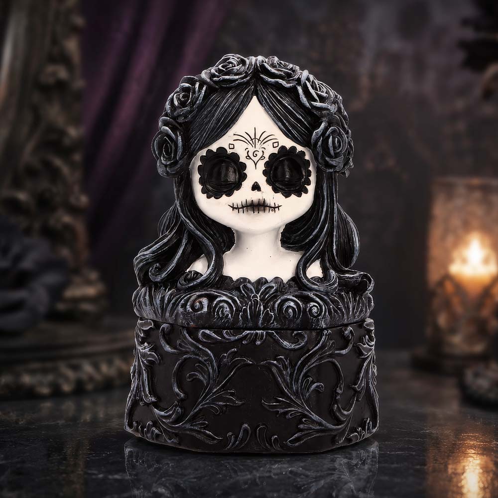 Flor De Muerte – Day of the Dead Schmuckdose 12,4 cm Gothic Deko Aufbewahrungsbox