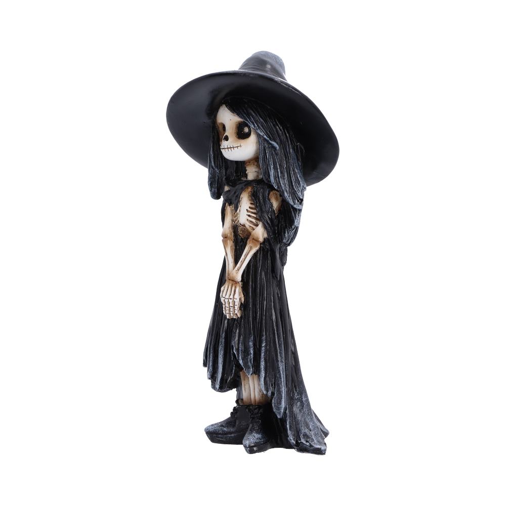 Süßes Halloween Skelett-Hexenmädchen stehend – Gothic Dekofigur 12,7 cm Witchy